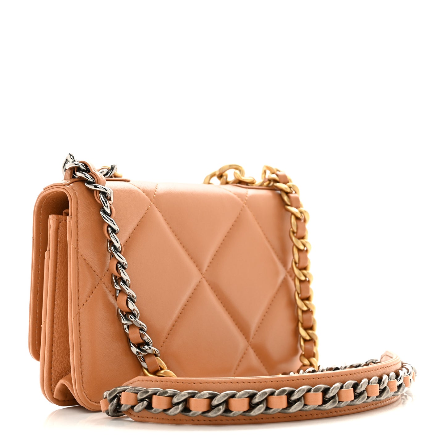 Lambskin Quilted Chanel 19 Wallet On Chain WOC Brown