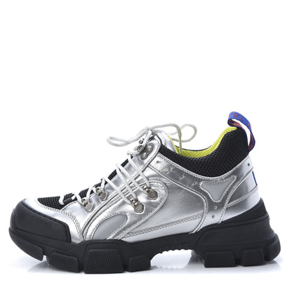 Gucci X SEGA Metallic Calfskin Mesh Womens Flashtrek Sneakers 40 Silver Black 1 of 9