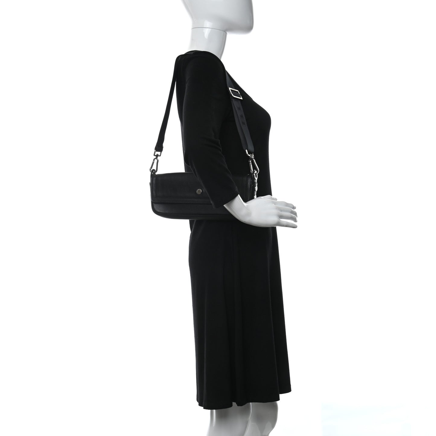 Calfskin Logo Strap Shoulder Bag Black