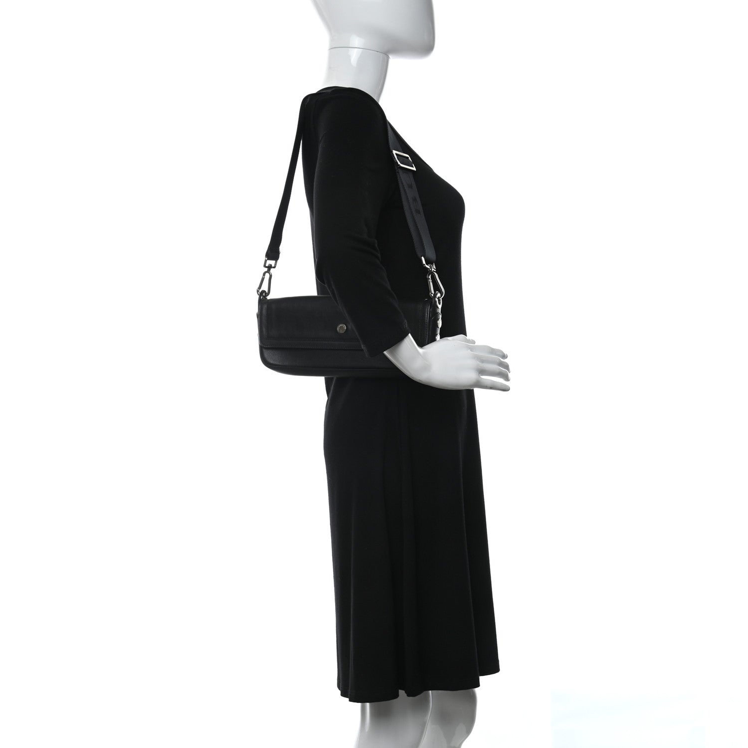 Burberry Calfskin Logo Strap Shoulder Bag Black 2 of 10