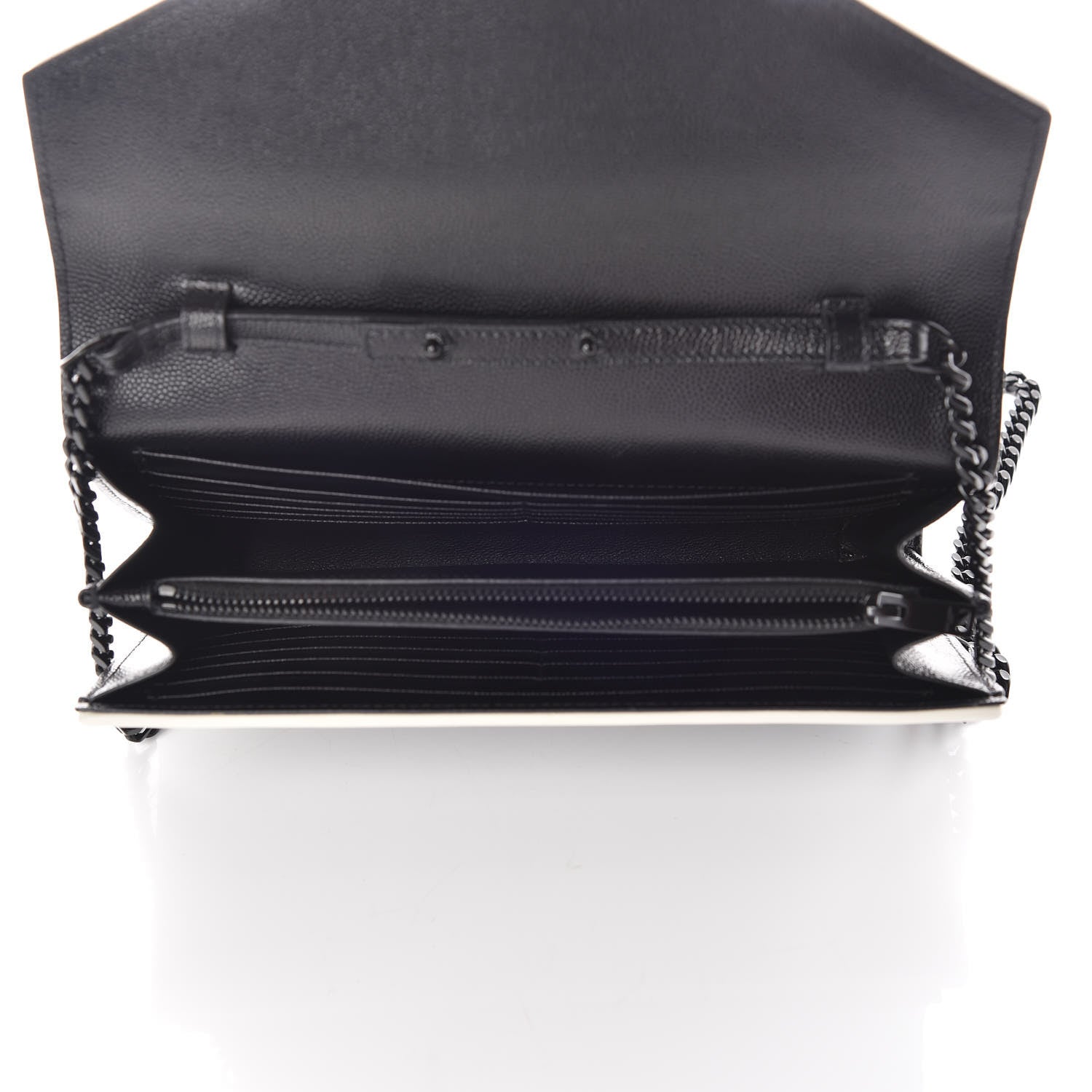 Saint Laurent Grain De Poudre Matelasse Chevron Monogram Chain Wallet Black White 5 of 14