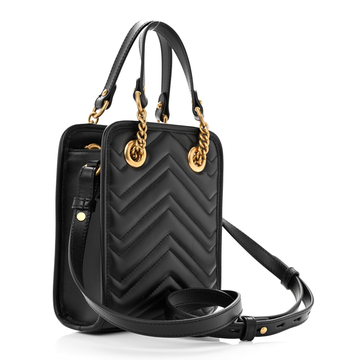 Calfskin Matelasse Chevron Mini GG Marmont Tote Black