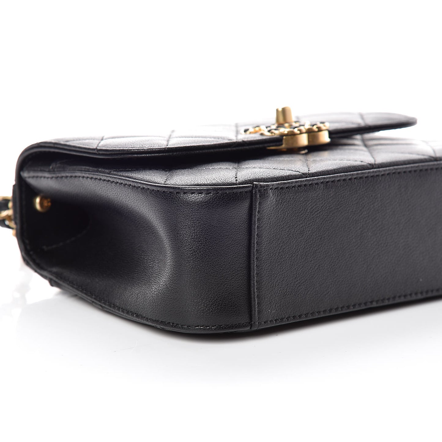 Lambskin Quilted Small Chain Infinity Top Handle Flap Black