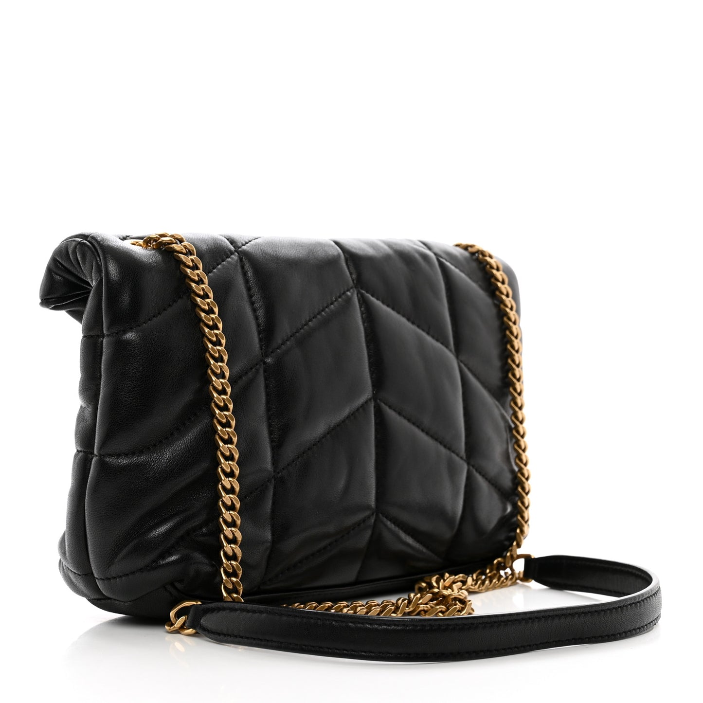 Lambskin Quilted Toy Loulou Puffer Monogram Chain Satchel Black