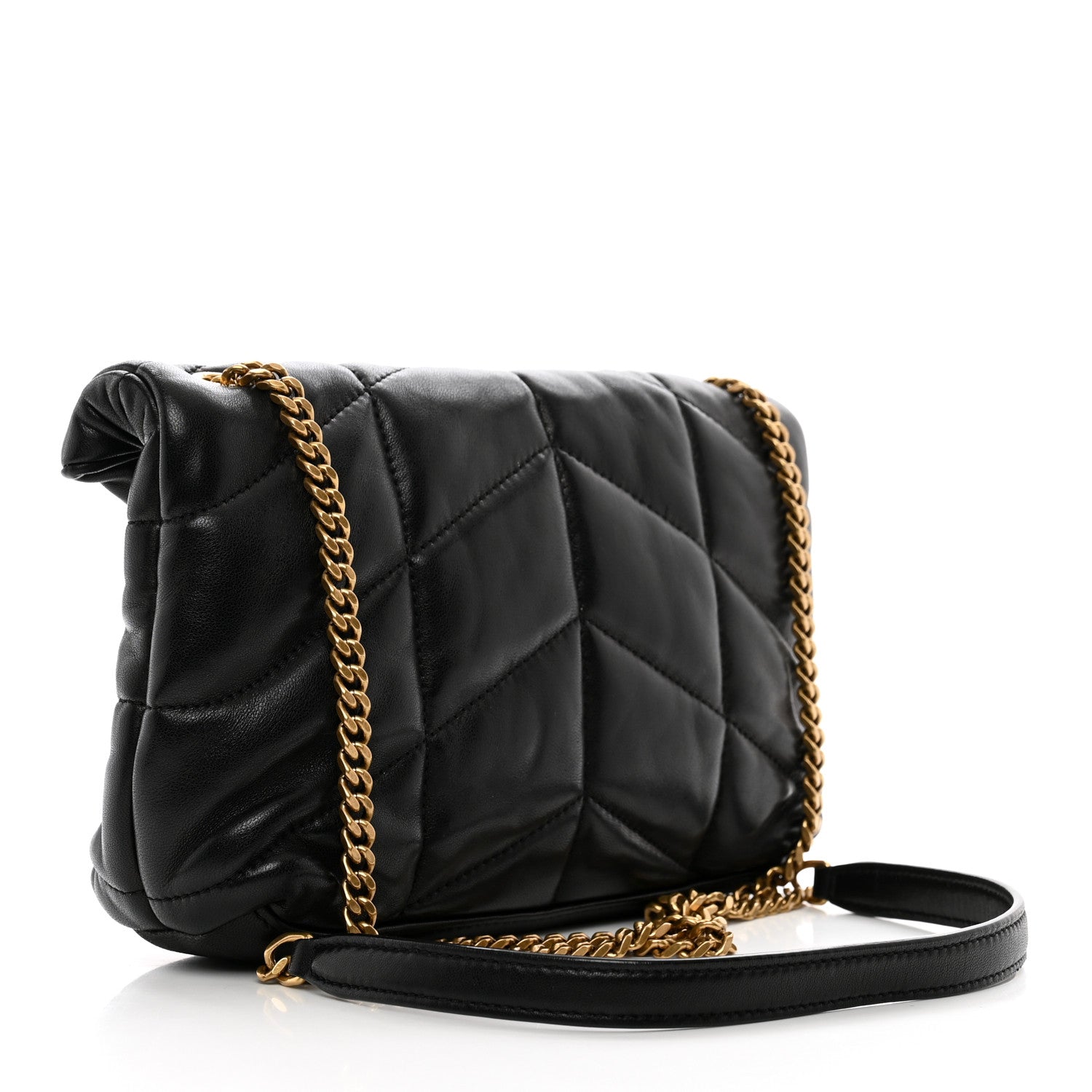 Saint Laurent Lambskin Quilted Toy Loulou Puffer Monogram Chain Satchel Black 3 of 10