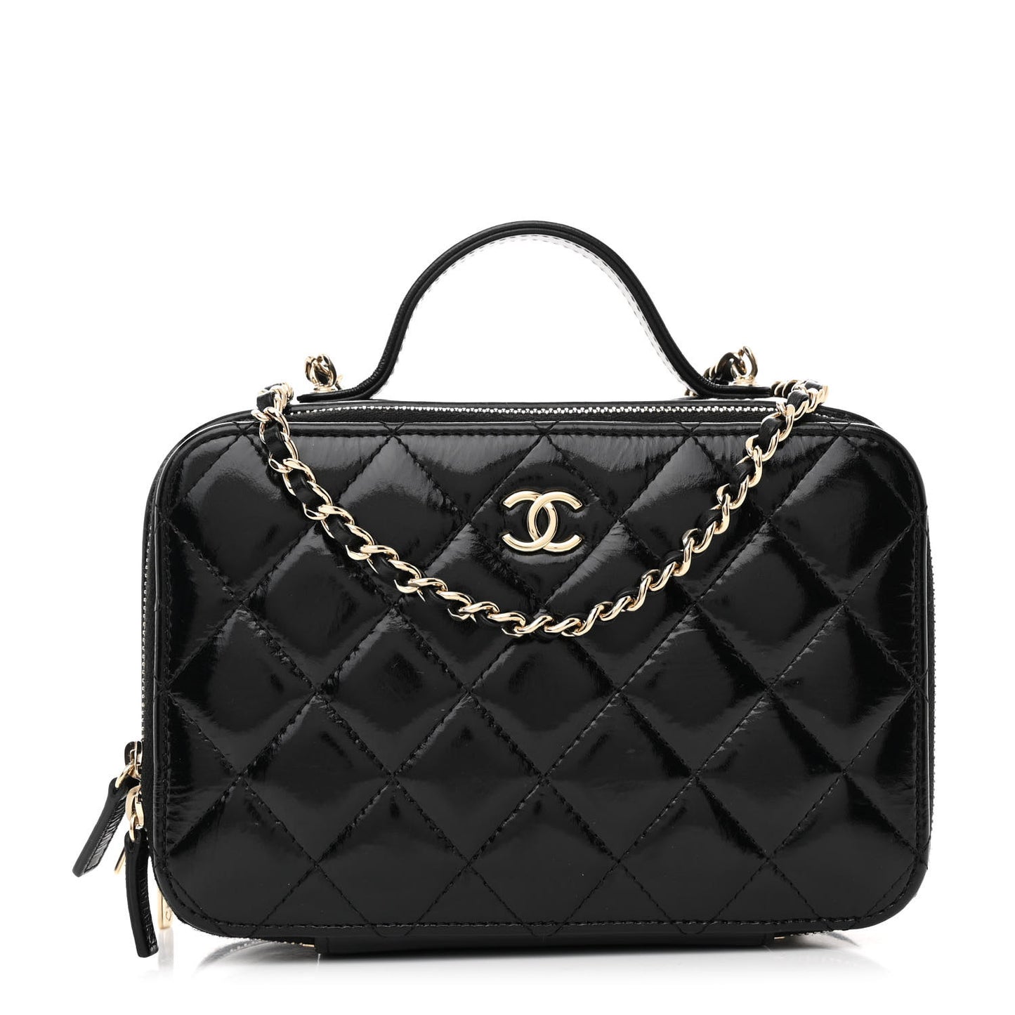 Shiny Lambskin Quilted CC Vanity Case Black