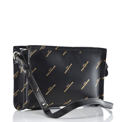 Balenciaga Calfskin Allover Logo Bazar Pochette Crossbody Black Gold 8 of 11