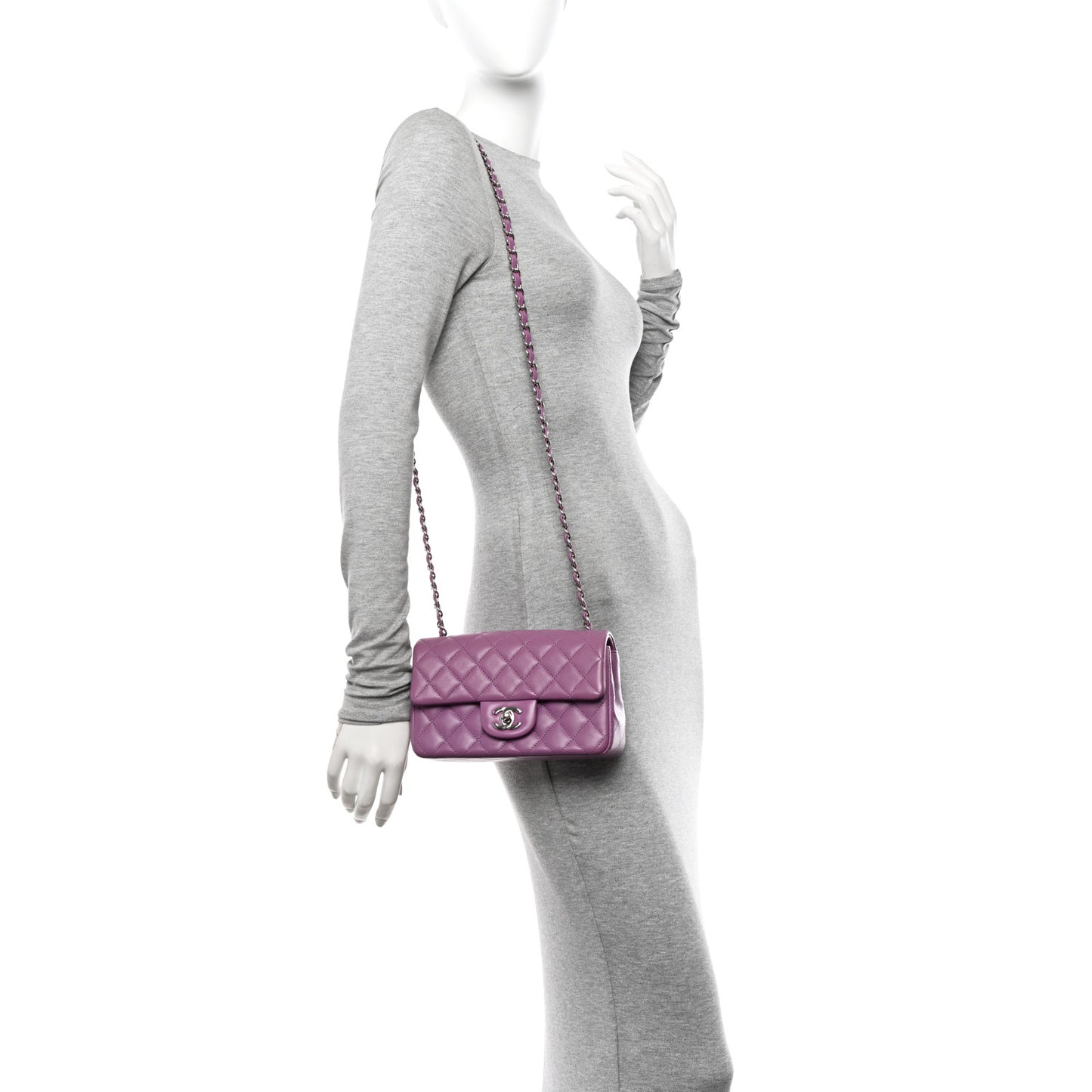 Lambskin Quilted Mini Rectangular Flap Purple