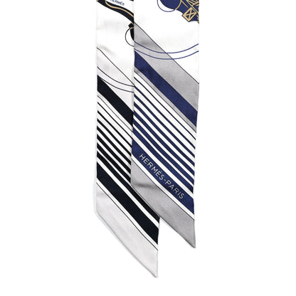 Hermes Silk Ex-Libris Twilly White Marine Gris 2 of 5