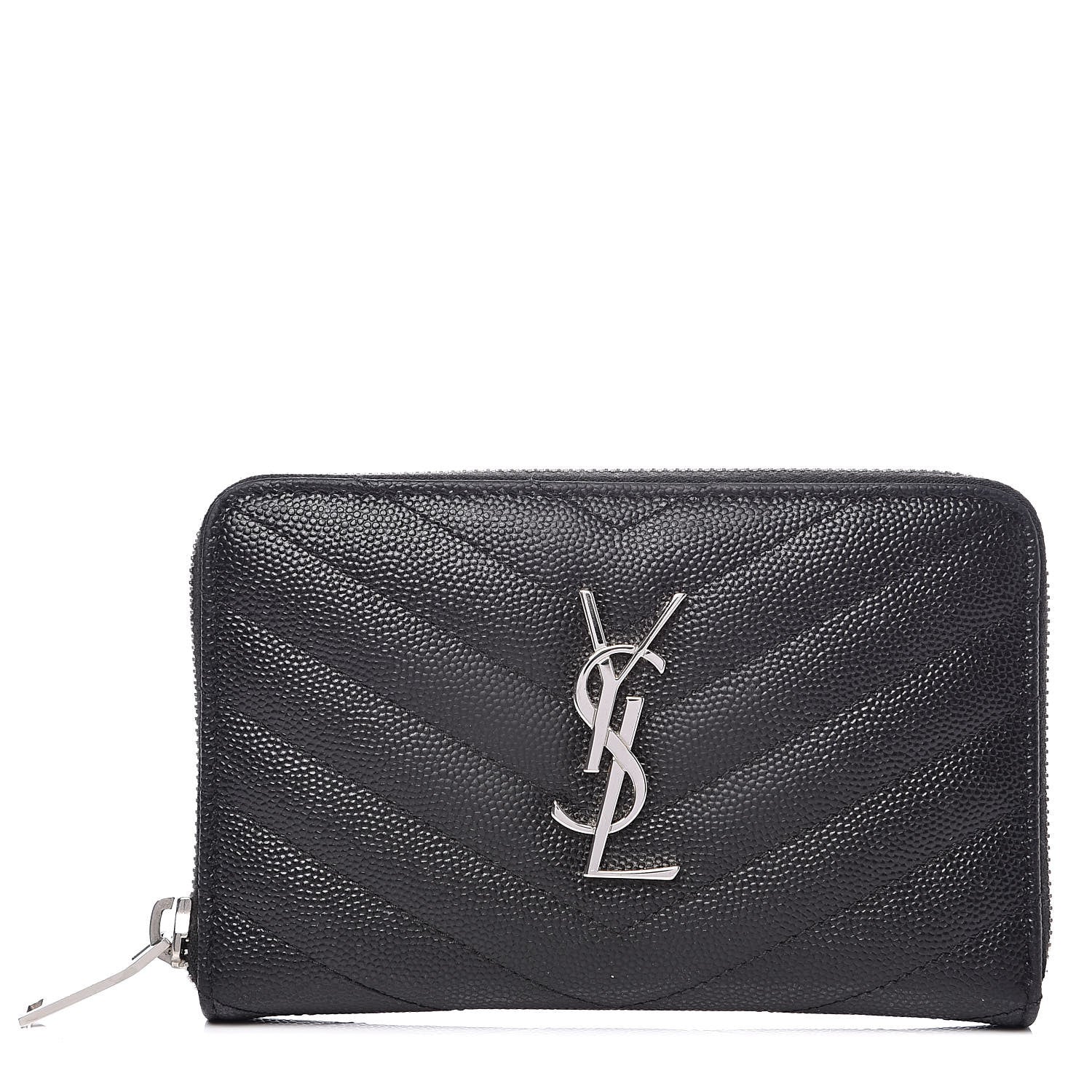 Saint Laurent Grain De Poudre Matelasse Chevron Monogram Zip Around Wallet Black 1 of 9