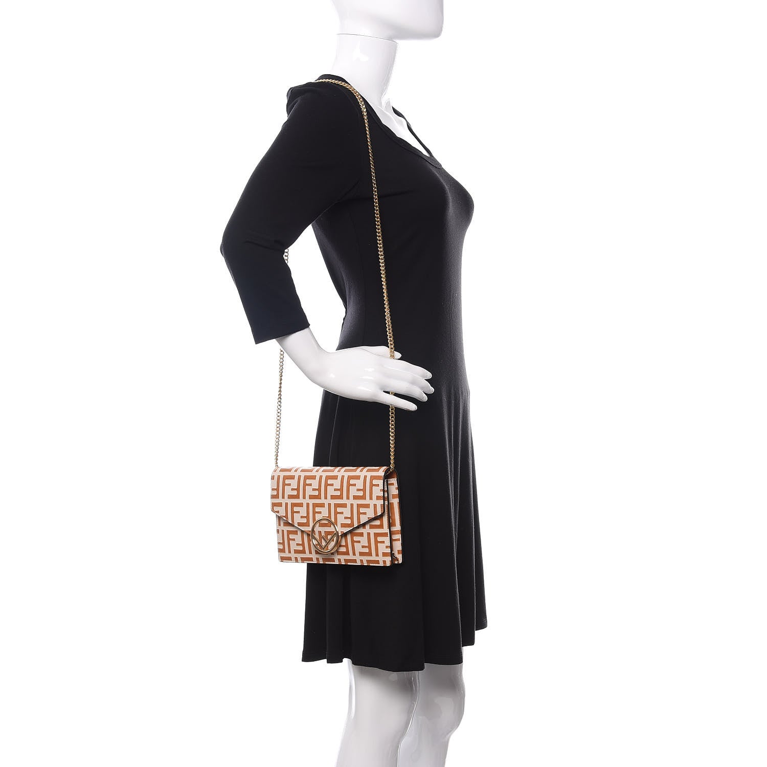 Fendi Vitello Soft F is Fendi Bi-Color FF 1974 Embossed Medium Envelope Wallet On Chain Camelia Saddler 2 of 10