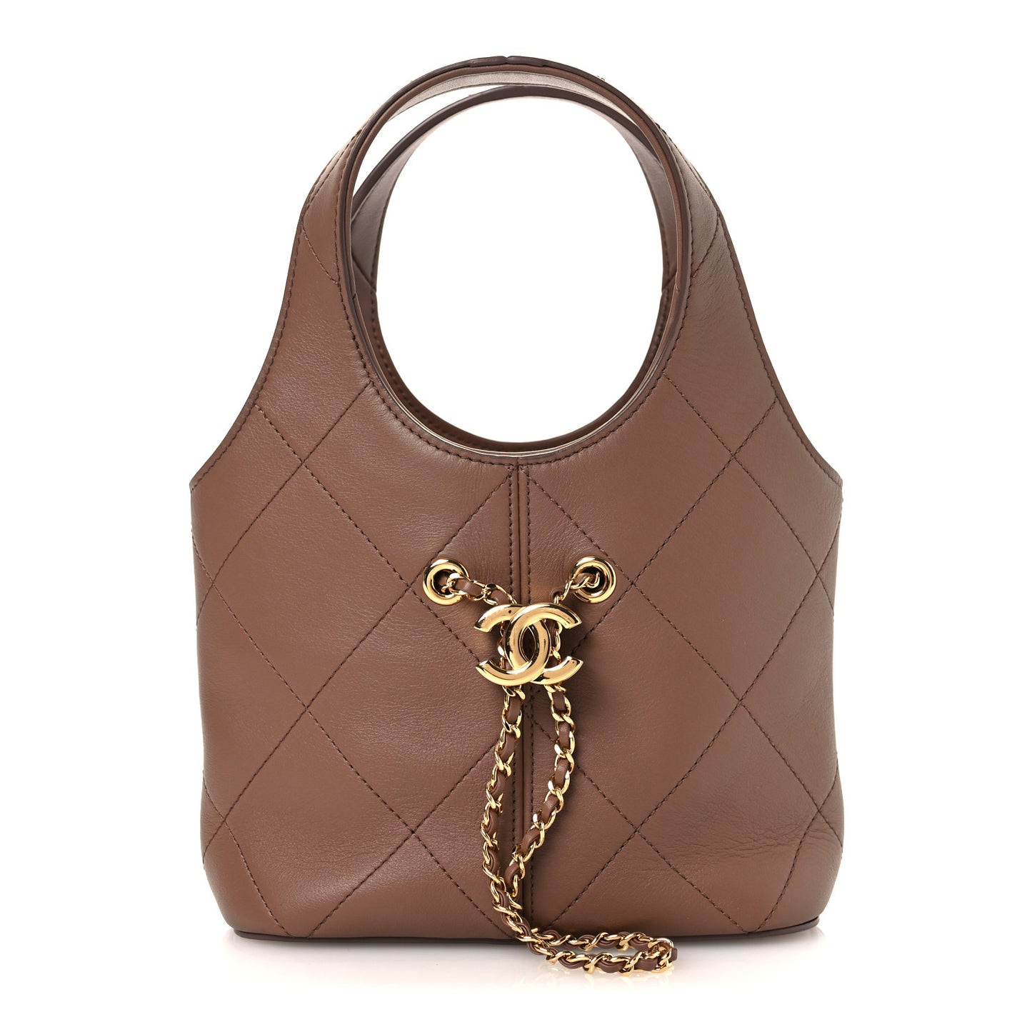 Calfskin Quilted Daily Trendy Shopping Bag Brown