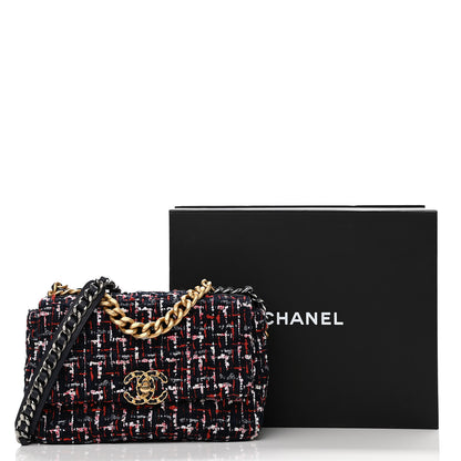 Chanel Tweed Quilted Medium Chanel 19 Flap Navy Blue White Red 11 of 11