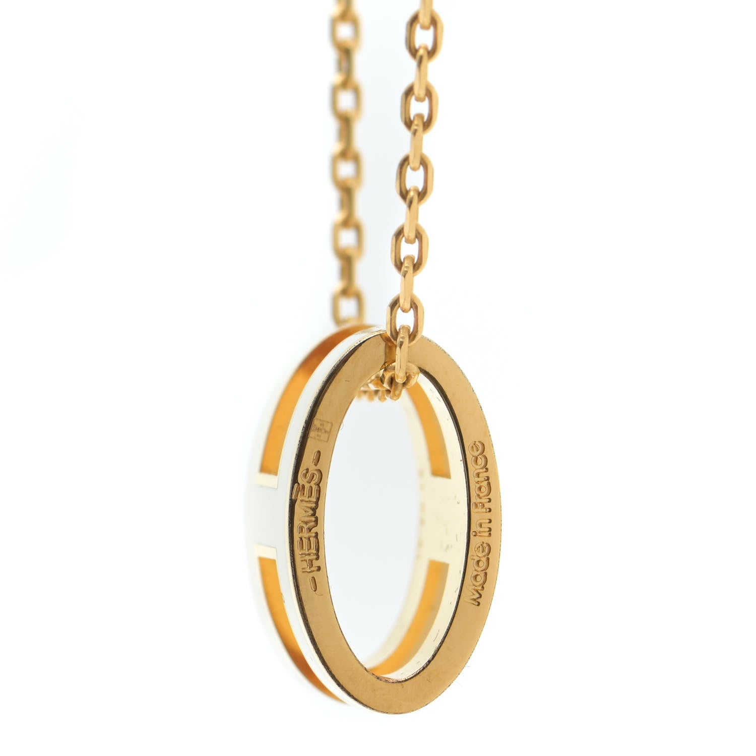 Hermes Lacquered Gold Pop H Pendant Necklace White 5 of 6