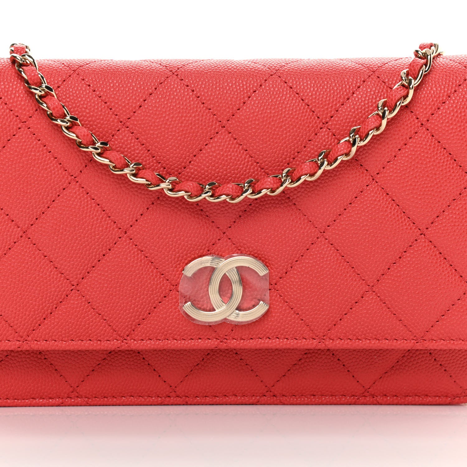 Chanel Caviar Quilted Striated CC Wallet On Chain WOC Red 9 of 12