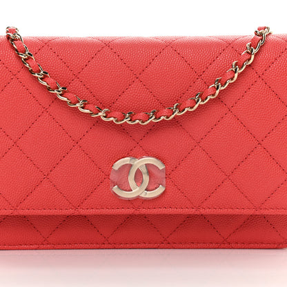 Chanel Caviar Quilted Striated CC Wallet On Chain WOC Red 9 of 12