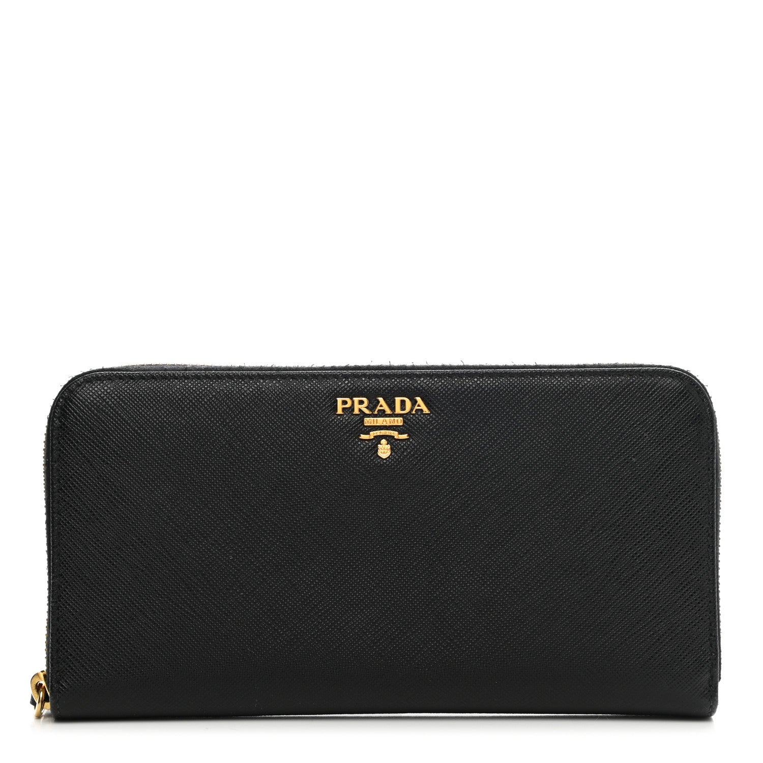 Prada Saffiano Metal Zip Around Wallet Black 1 of 13