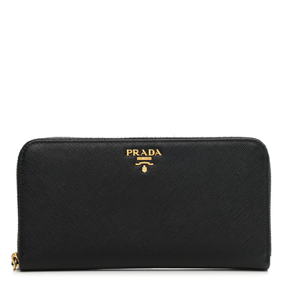Prada Saffiano Metal Zip Around Wallet Black 1 of 13