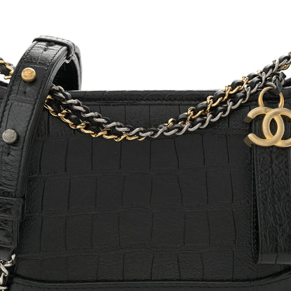 Chanel Calfskin Crocodile Embossed Small Gabrielle Cocodile Hobo Black 8 of 10
