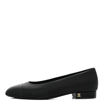 Chanel Grosgrain Cap Toe Uniform Ballerina Flats 37.5 Black 1 of 9