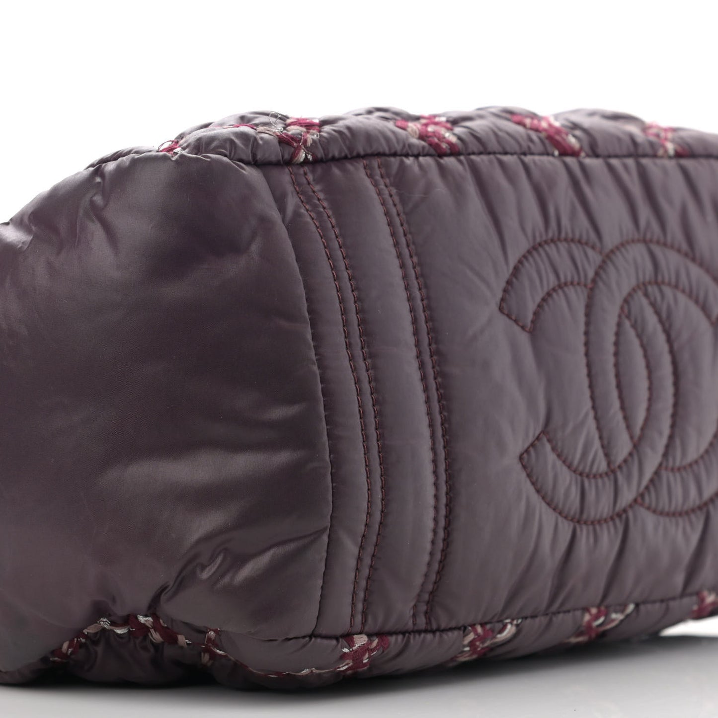 Nylon Quilted Tweed Stitch Bubble Camera Case Purple