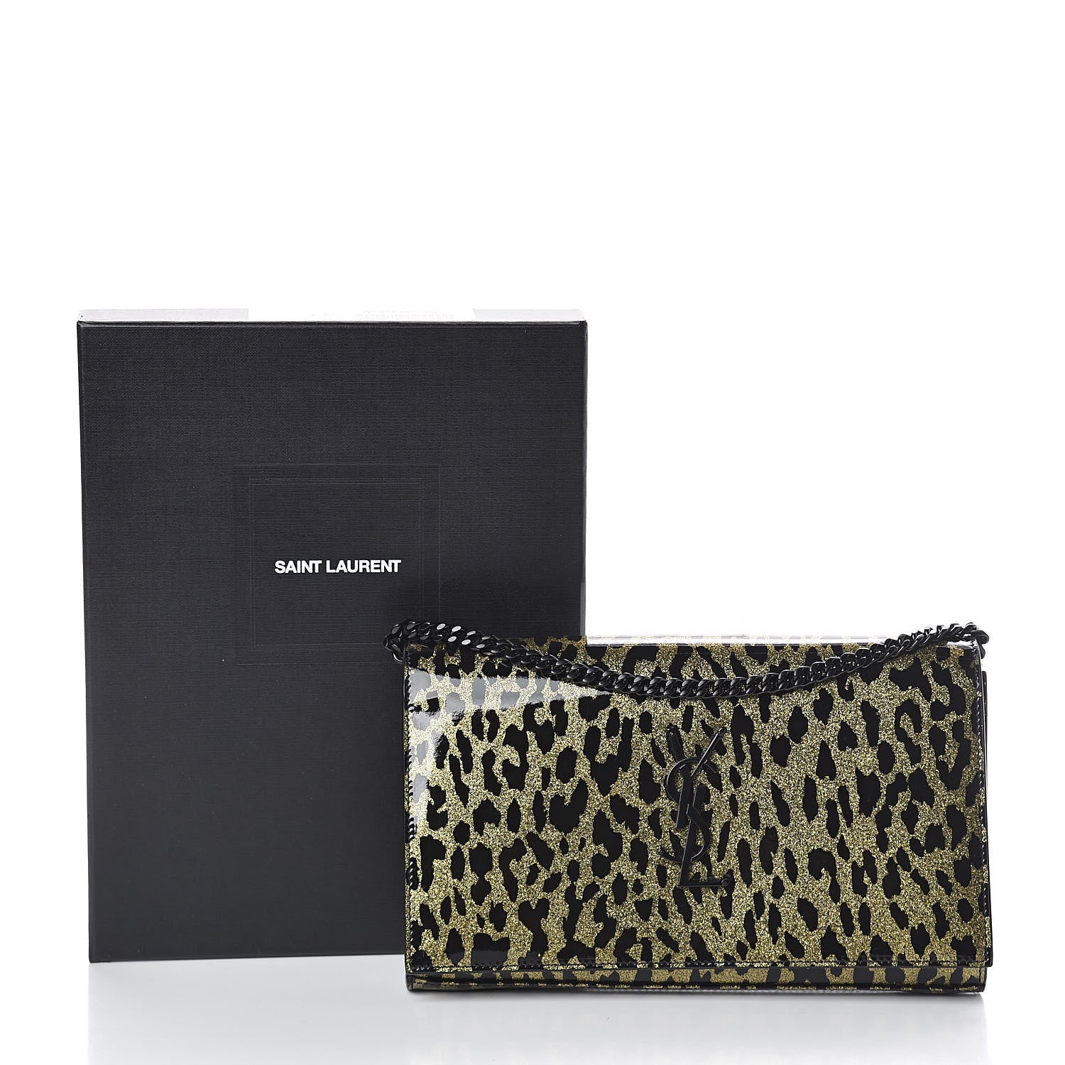 Saint Laurent Patent Leopard Print Monogram Chain Wallet Leopard Black Gold 11 of 11
