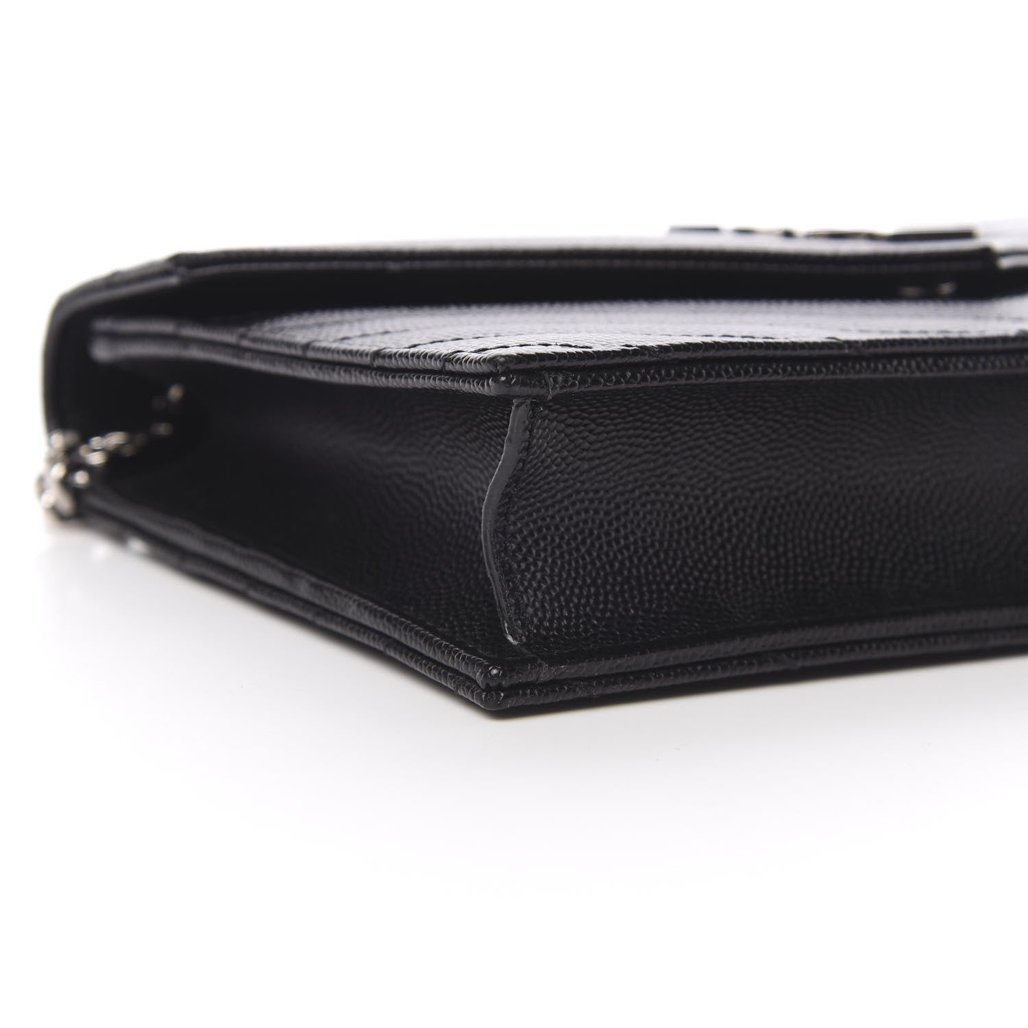 Saint Laurent Grain De Poudre Matelasse Chevron Monogram Envelope Chain Wallet Black 9 of 11