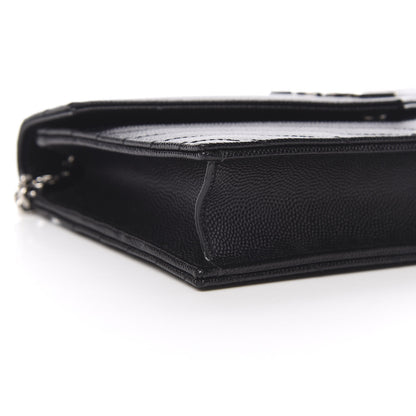 Saint Laurent Grain De Poudre Matelasse Chevron Monogram Envelope Chain Wallet Black 9 of 11