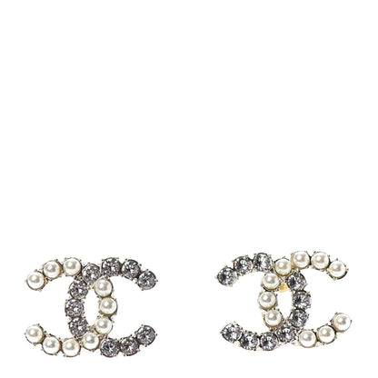 Chanel Crystal Pearl CC Dazzling Domino Earrings Gold 1 of 4