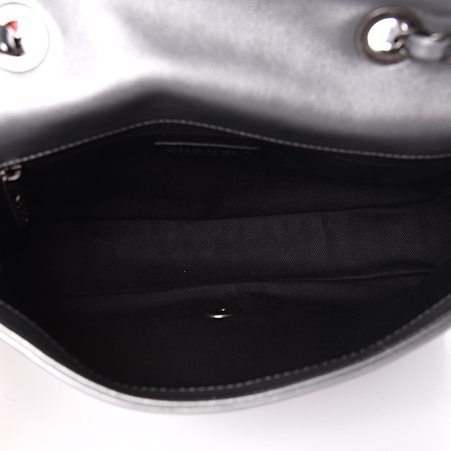 Metallic Lambskin Symbols Medium Single Flap Silver