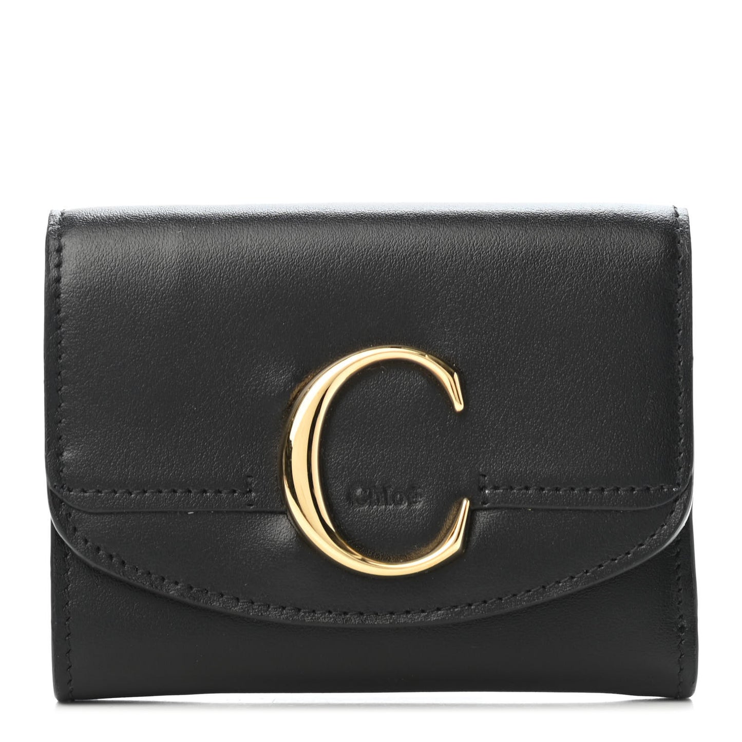 Shiny Calfskin C Small Wallet Black