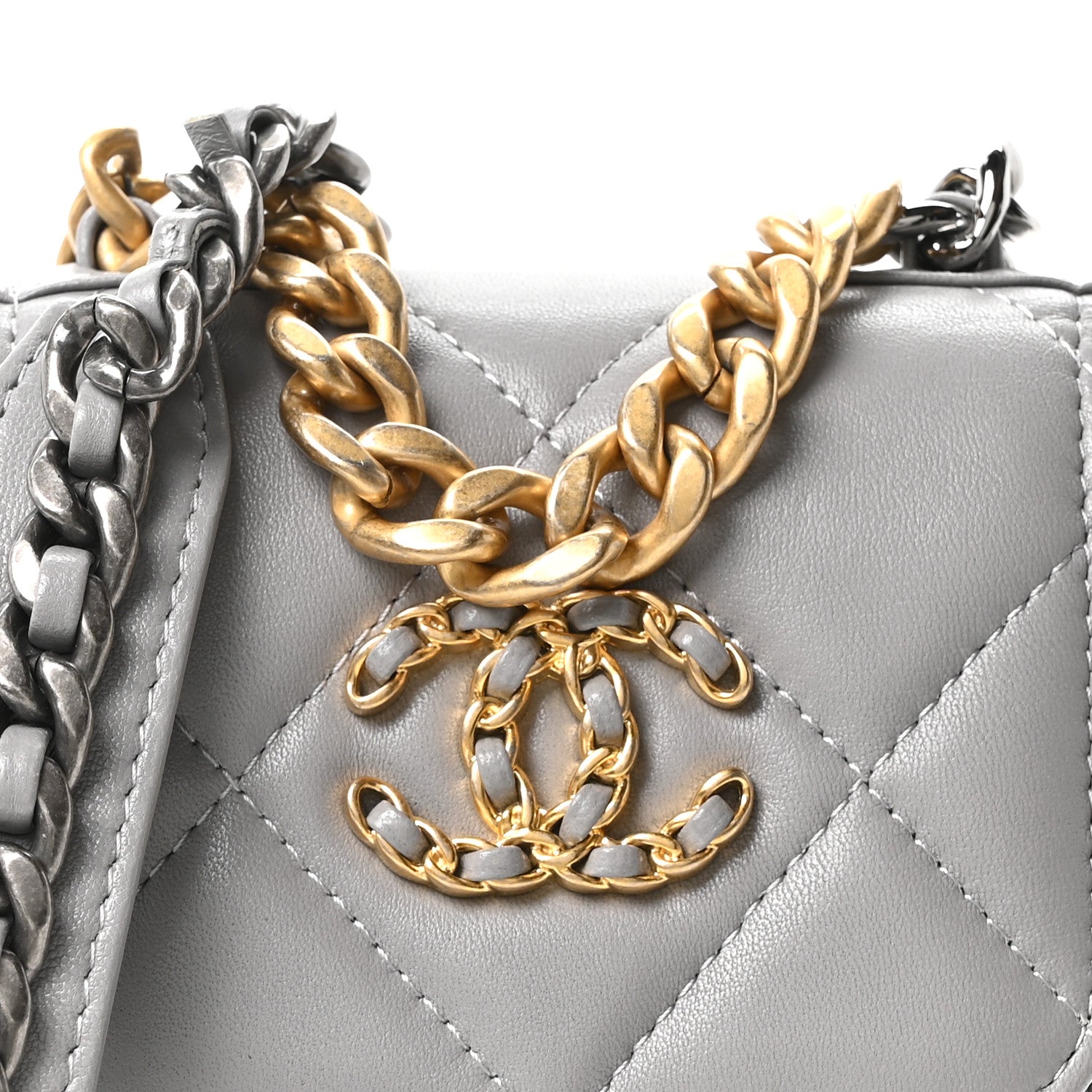 Chanel Lambskin Quilted Chanel 19 Phone Holder With Chain Grey 9 of 11