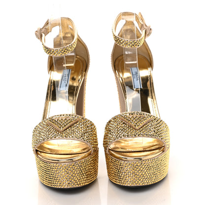 Prada Satin Crystal Triangle Logo 40/135mm Platform Sandals 38.5 Platino 2 of 7
