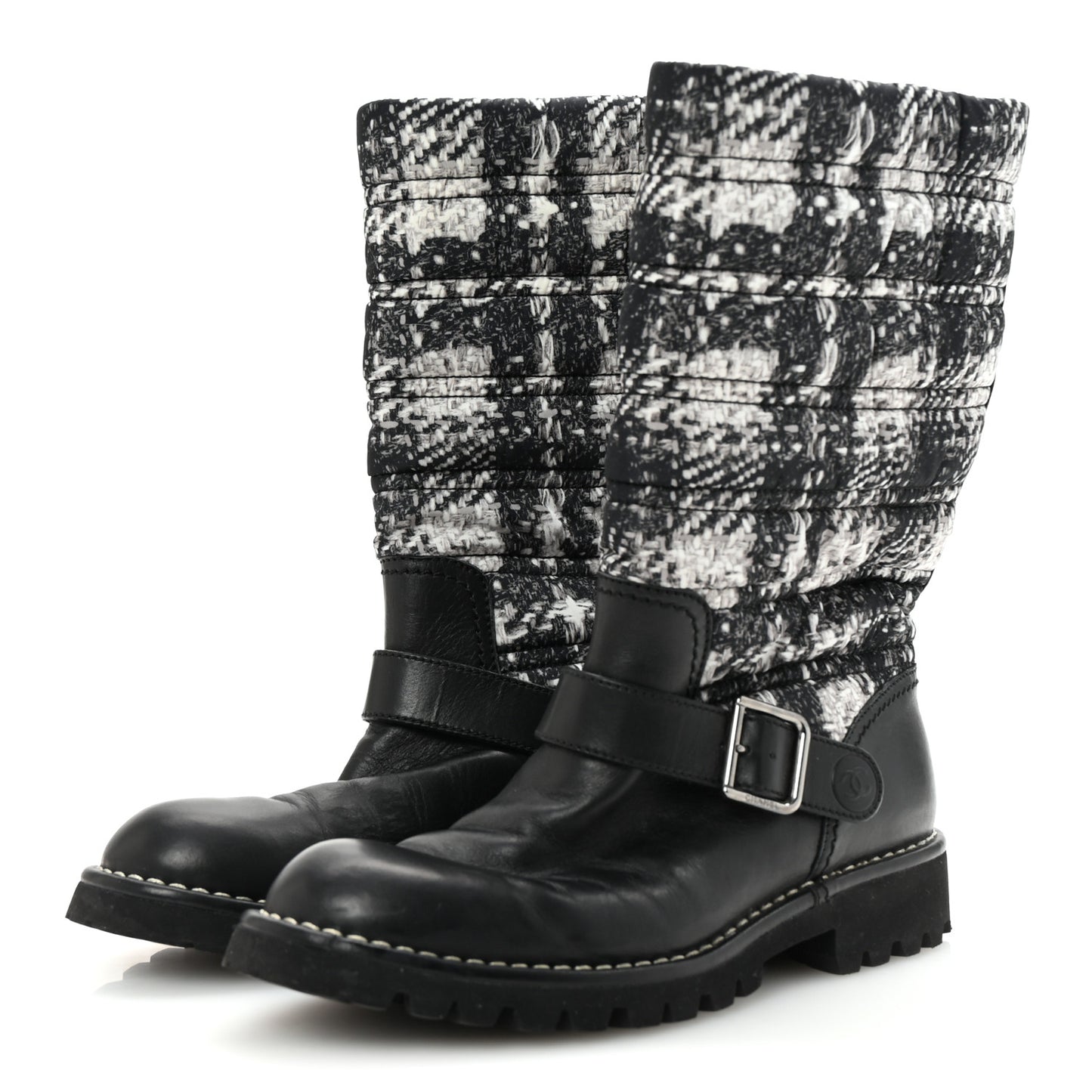 Calfskin Tweed Nylon Printed Boots 38 Black
