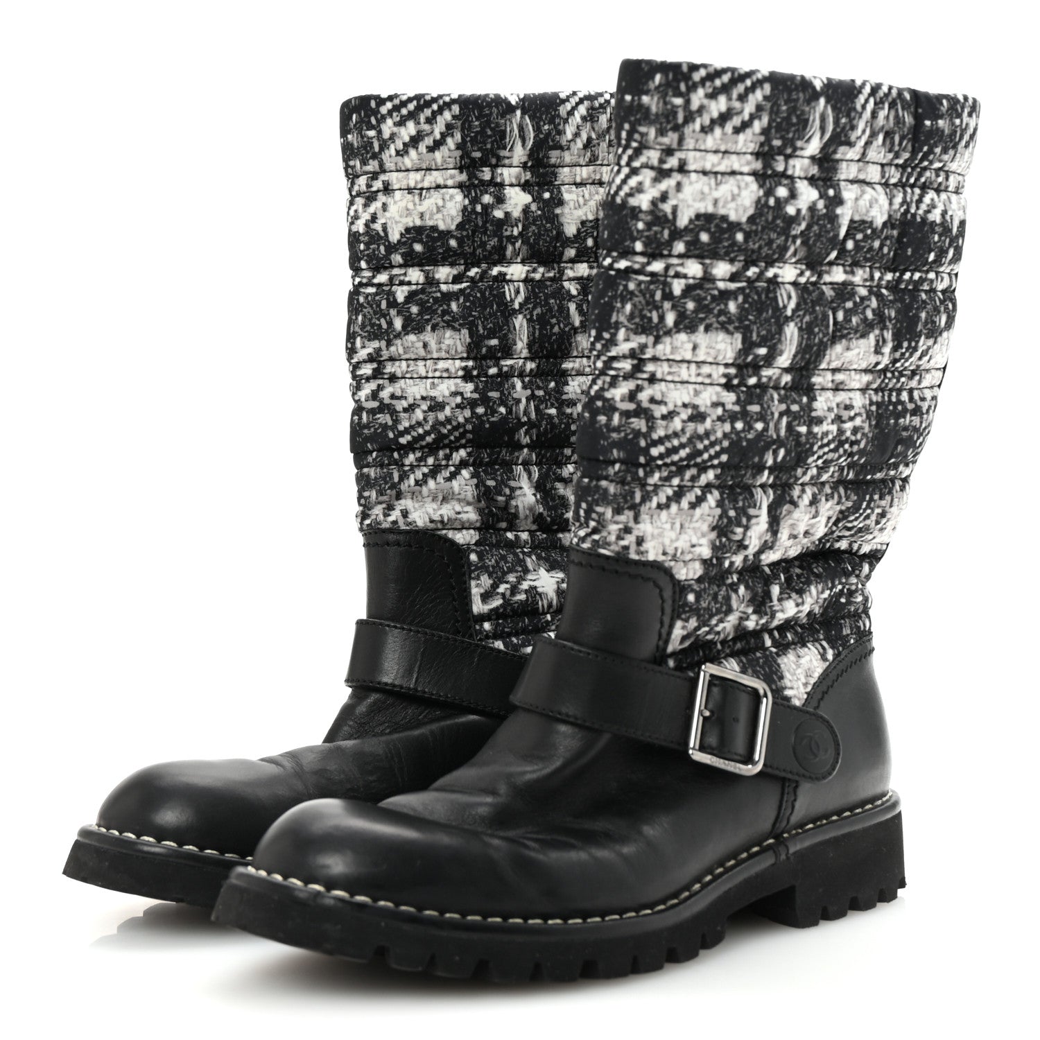 Chanel Calfskin Tweed Nylon Printed Boots 38 Black 4 of 8