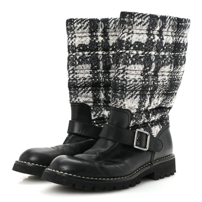 Chanel Calfskin Tweed Nylon Printed Boots 38 Black 4 of 8