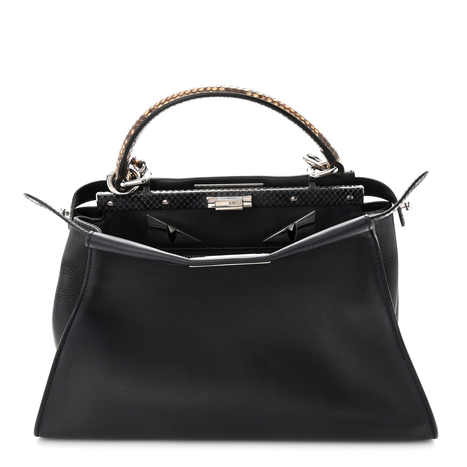 Fendi Vitello Seta Snakeskin Shiny Nappa Monster Eyes Medium Peekaboo Iconic Satchel Blue Notte Roccia 1 of 11