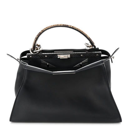 Fendi Vitello Seta Snakeskin Shiny Nappa Monster Eyes Medium Peekaboo Iconic Satchel Blue Notte Roccia 1 of 11