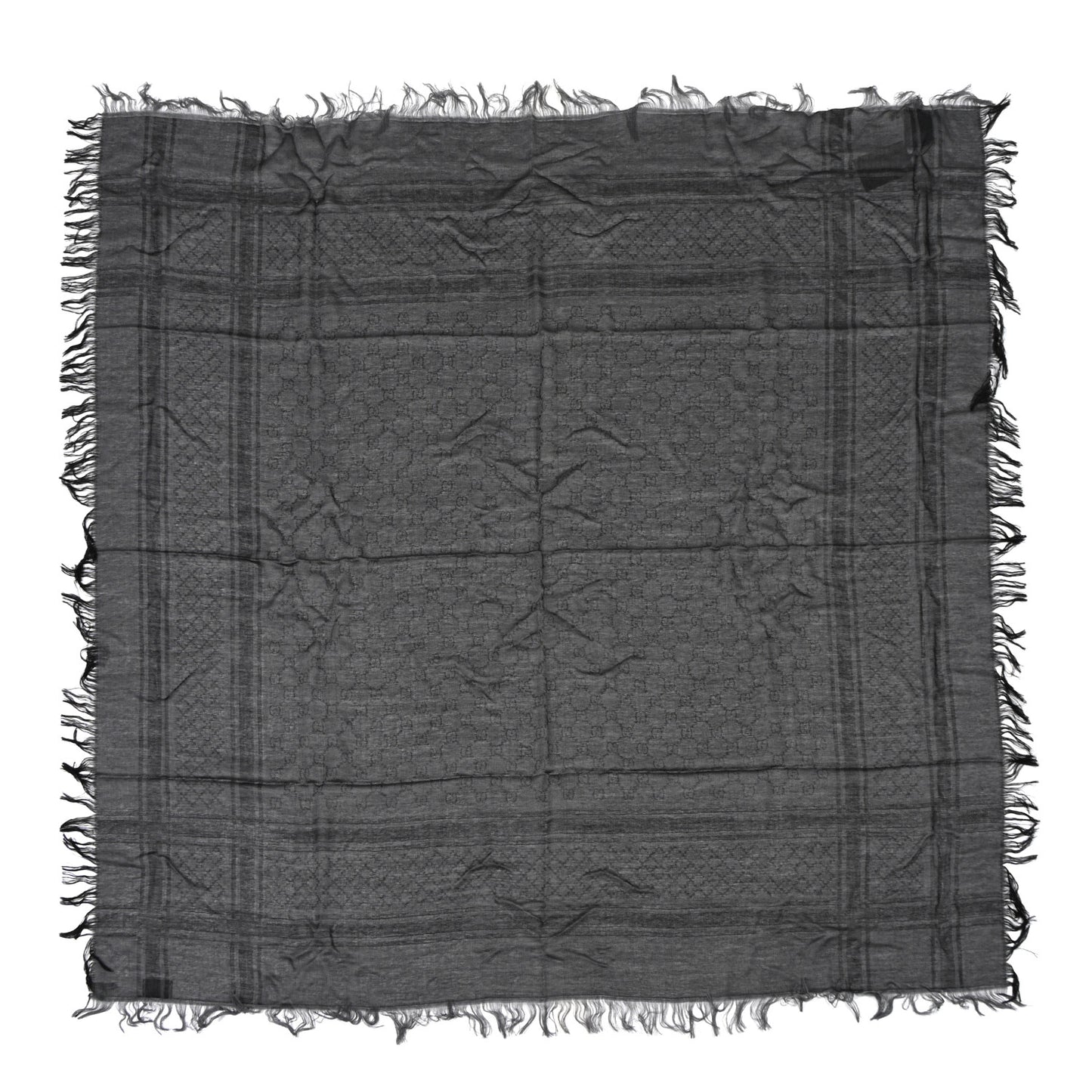 Wool Silk GG Monogram Diamante Plaid Surviee Shawl Graphite Black