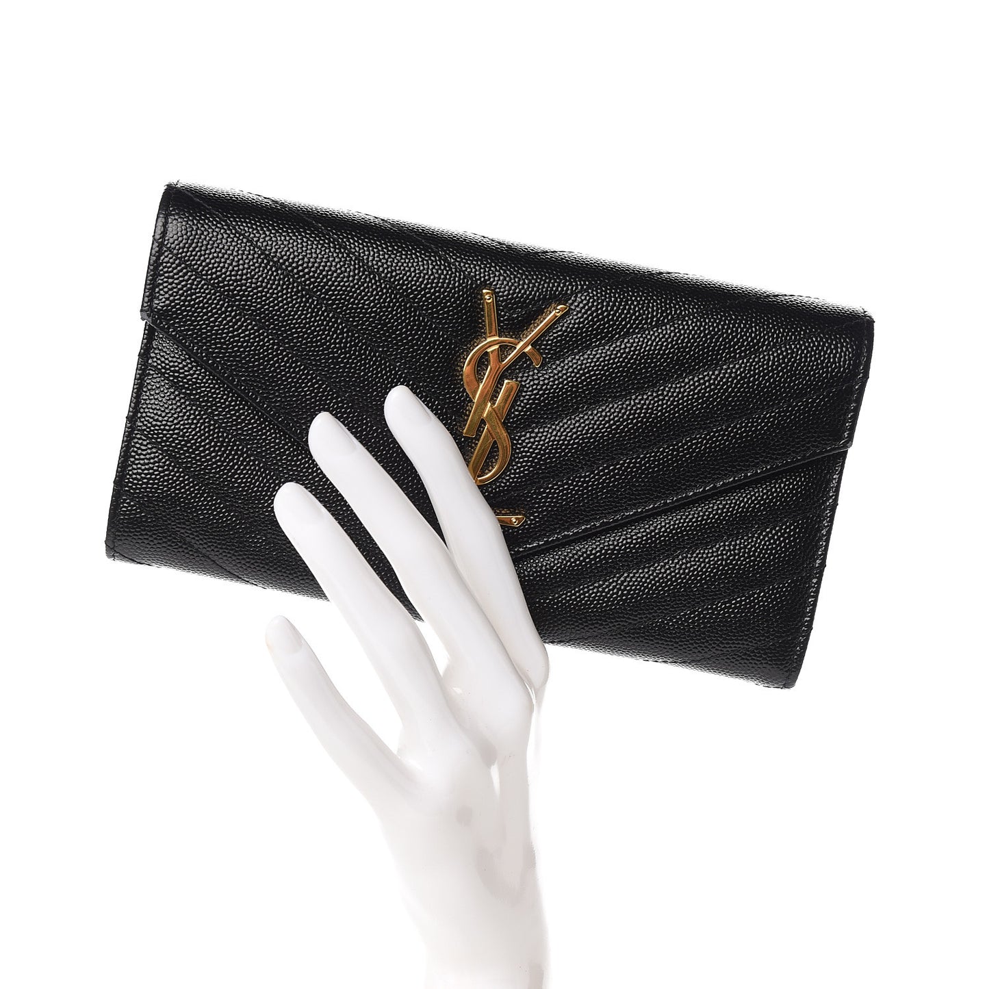 Grain De Poudre Matelasse Chevron Monogram Flap Wallet Black