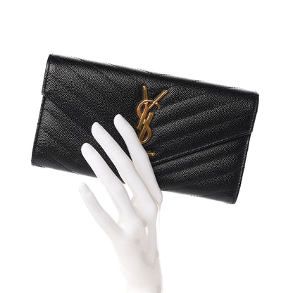 Saint Laurent Grain De Poudre Matelasse Chevron Monogram Flap Wallet Black 2 of 6