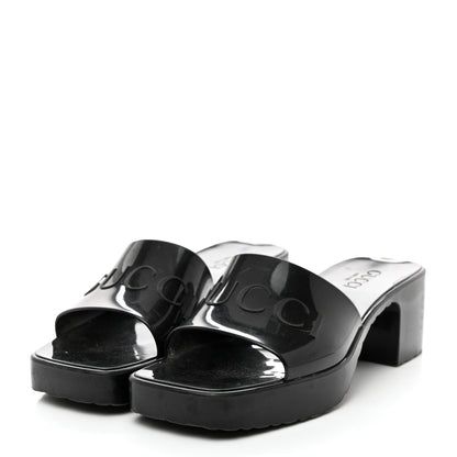 Gucci Rubber Gucci Logo Womens Platform 20/60mm Slide Sandals 37 Black 3 of 8