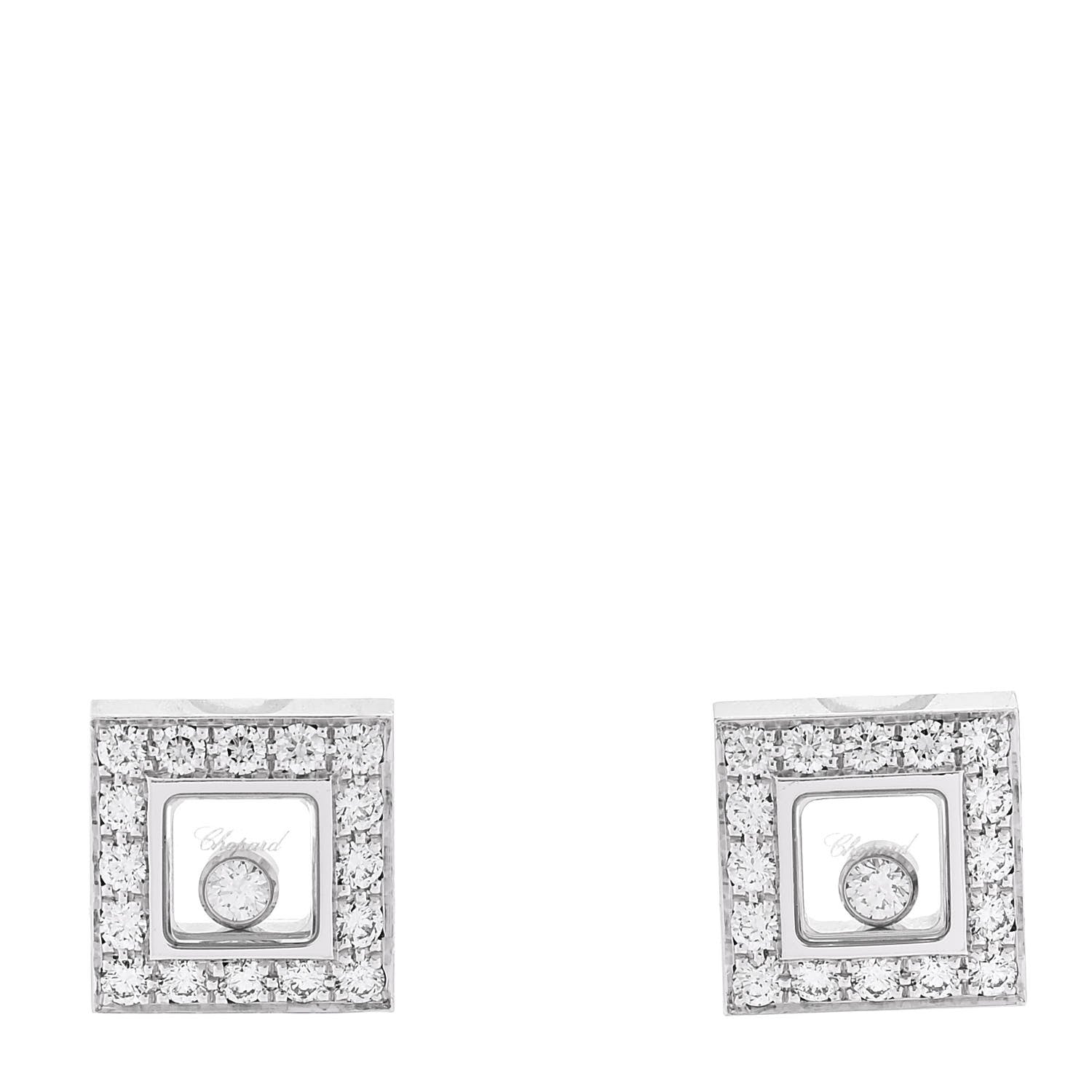 Chopard 18K White Gold Happy Diamonds Square Earrings 1 of 5
