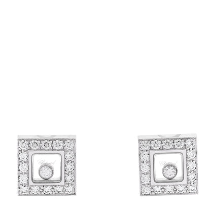 Chopard 18K White Gold Happy Diamonds Square Earrings 1 of 5
