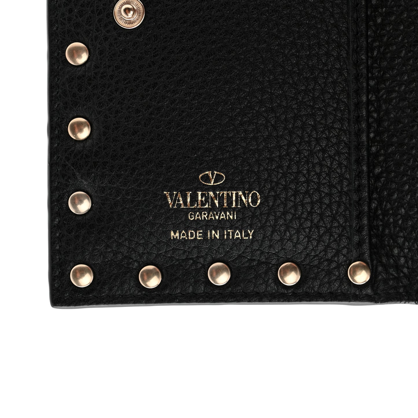Pebbled Calfskin Rockstud Coin Case Card Holder Black