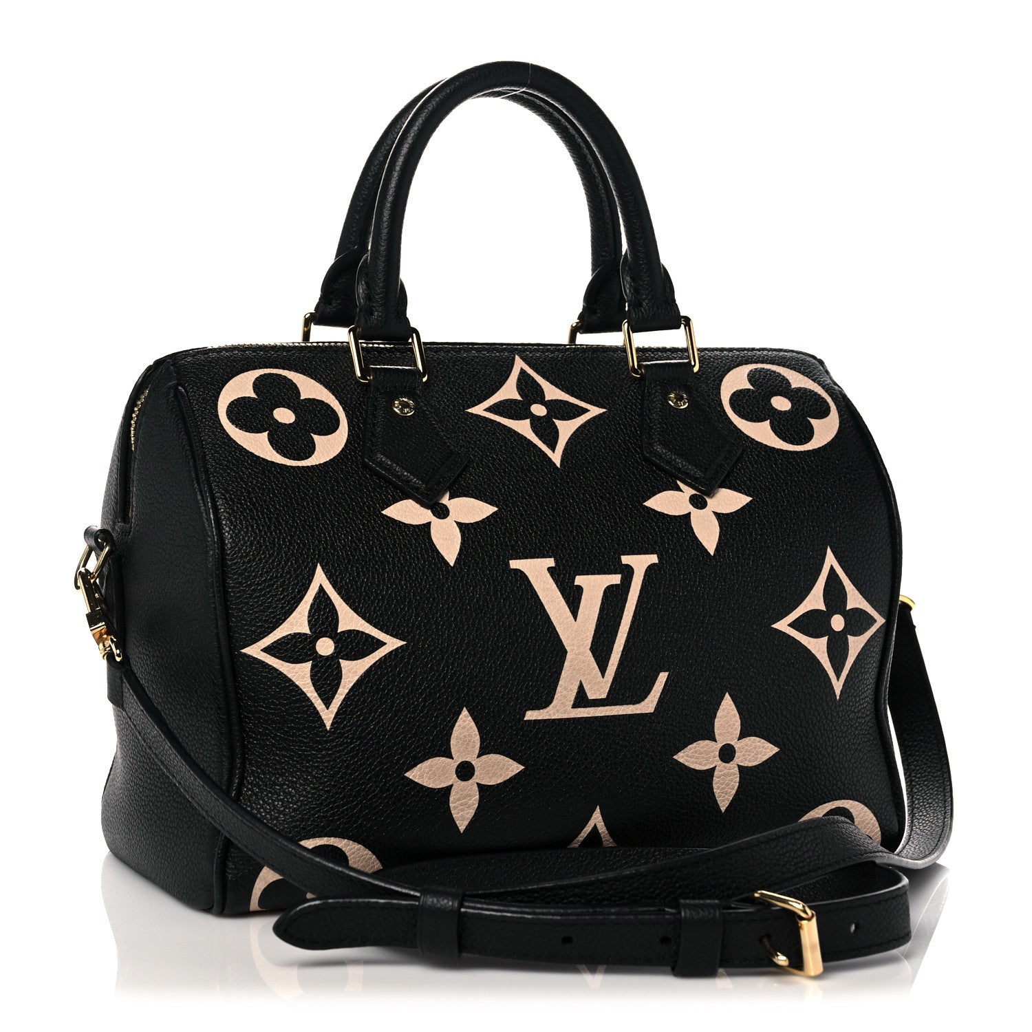 Louis Vuitton Empreinte Monogram Giant Speedy Bandouliere 25 Black Beige 3 of 9