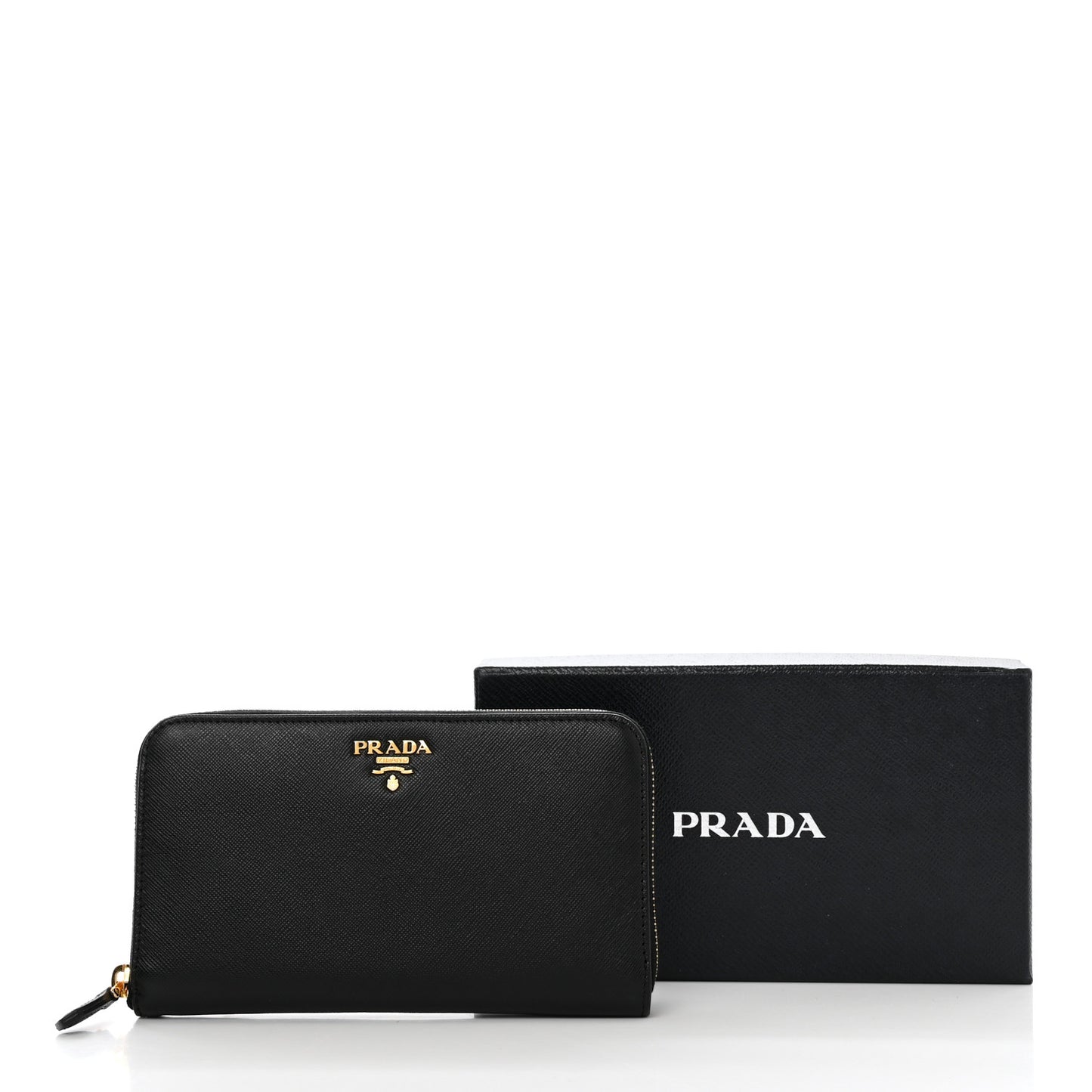 Saffiano Metal Large Zip Around Travel Wallet Black