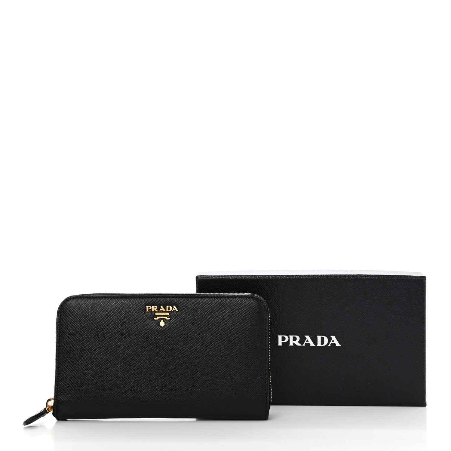 Prada Saffiano Metal Large Zip Around Travel Wallet Black 7 of 7