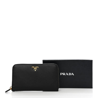 Prada Saffiano Metal Large Zip Around Travel Wallet Black 7 of 7