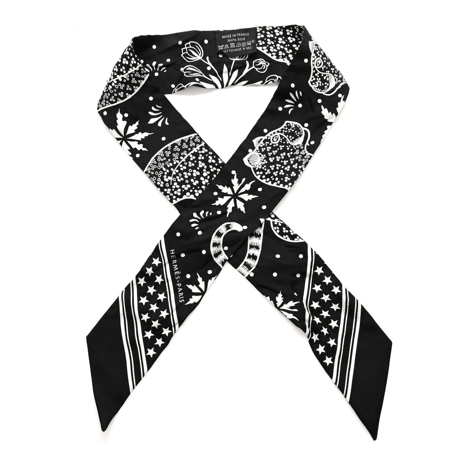 Hermes Silk Les Leopards Twilly Black White 1 of 4